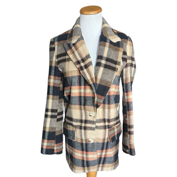 Womens Jing Oni Chic Autumnal Plaid Blazer Winter Coat Jacket - Sz S - Picture 2 of 3